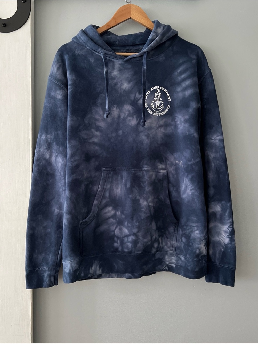 Cove Surf Company Tie Dye Blue Fleece Pullover Hoodie Men's Large Pockets Hooded